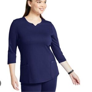 Jaanuu two pocket three quarter sleeve vneck stretch navy blue scrub top size 2X